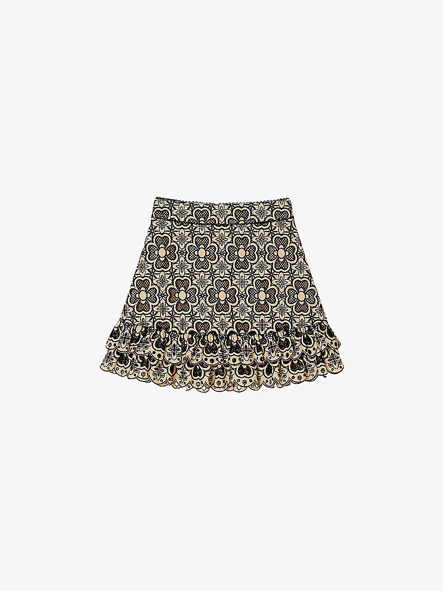 Floral broderie-anglaise embroidered cotton mini skirt - 1