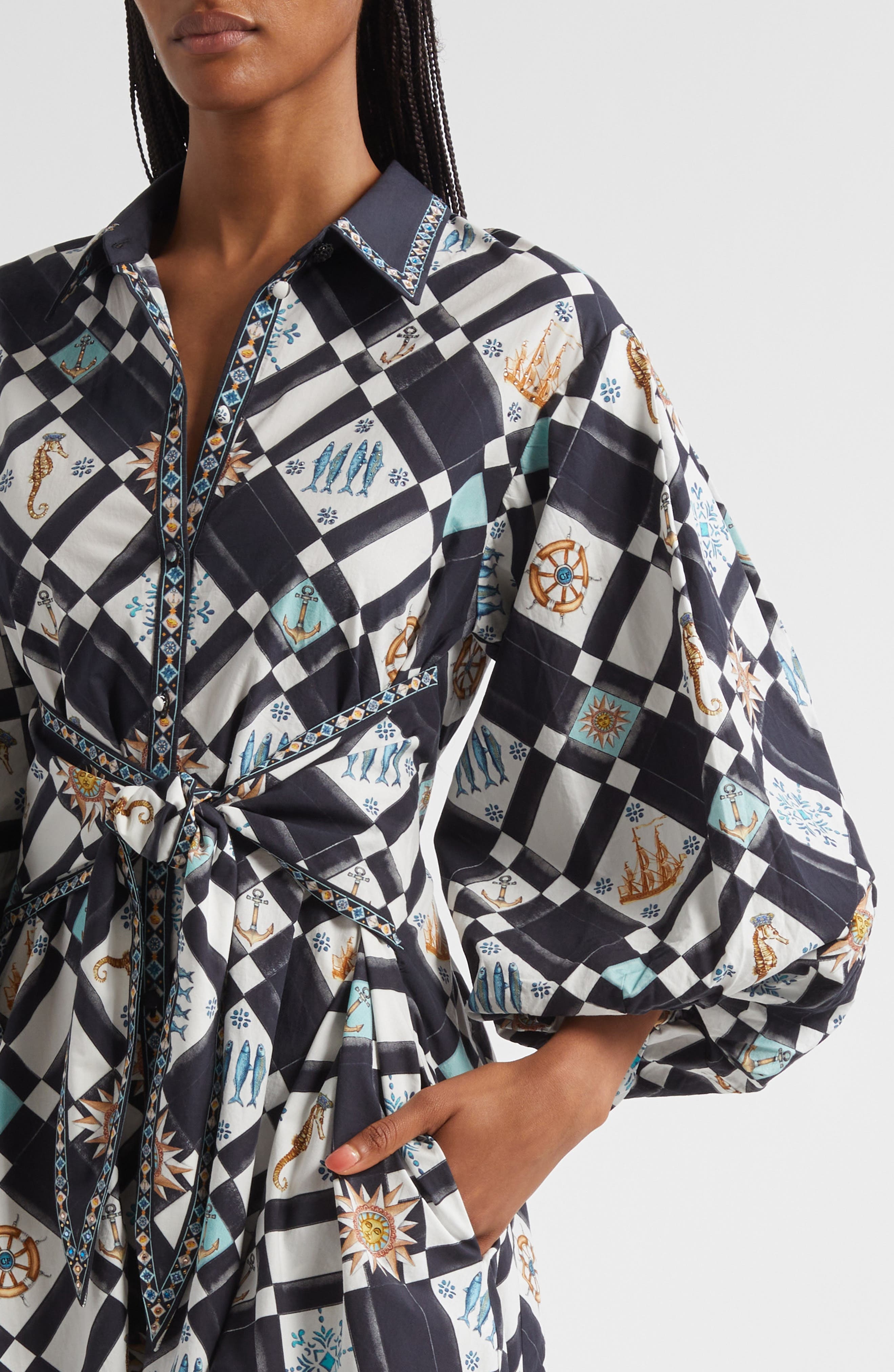 Camilla Folk Afloat Bubble Sleeve Tie Waist Shirtdress at Nordstrom - 4