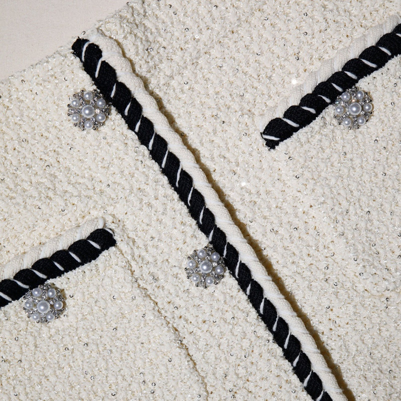 Cream Sequin Knitted Mini Skirt 5