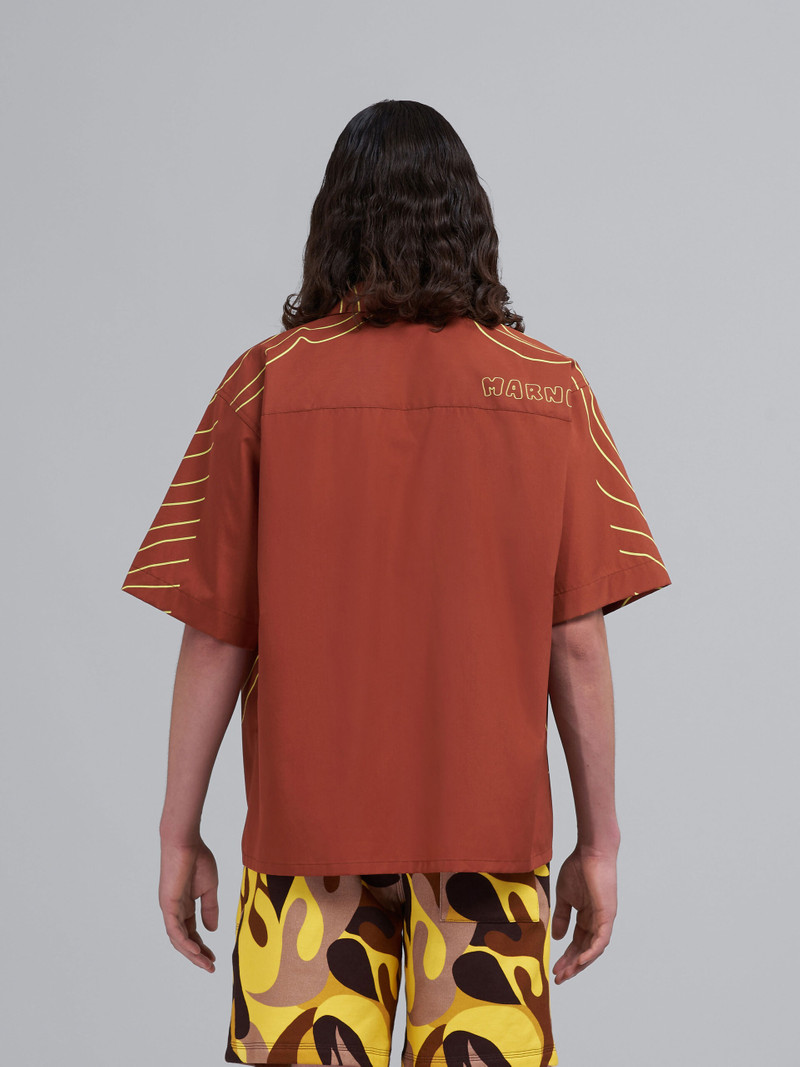 ORANGE BROWN VIBRATING FLOWER POPLIN BOWLING SHIRT 3