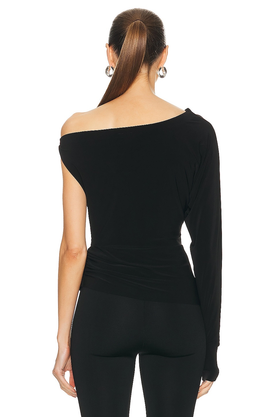 One Sleeve Drop Shoulder Side Drape Top - 4