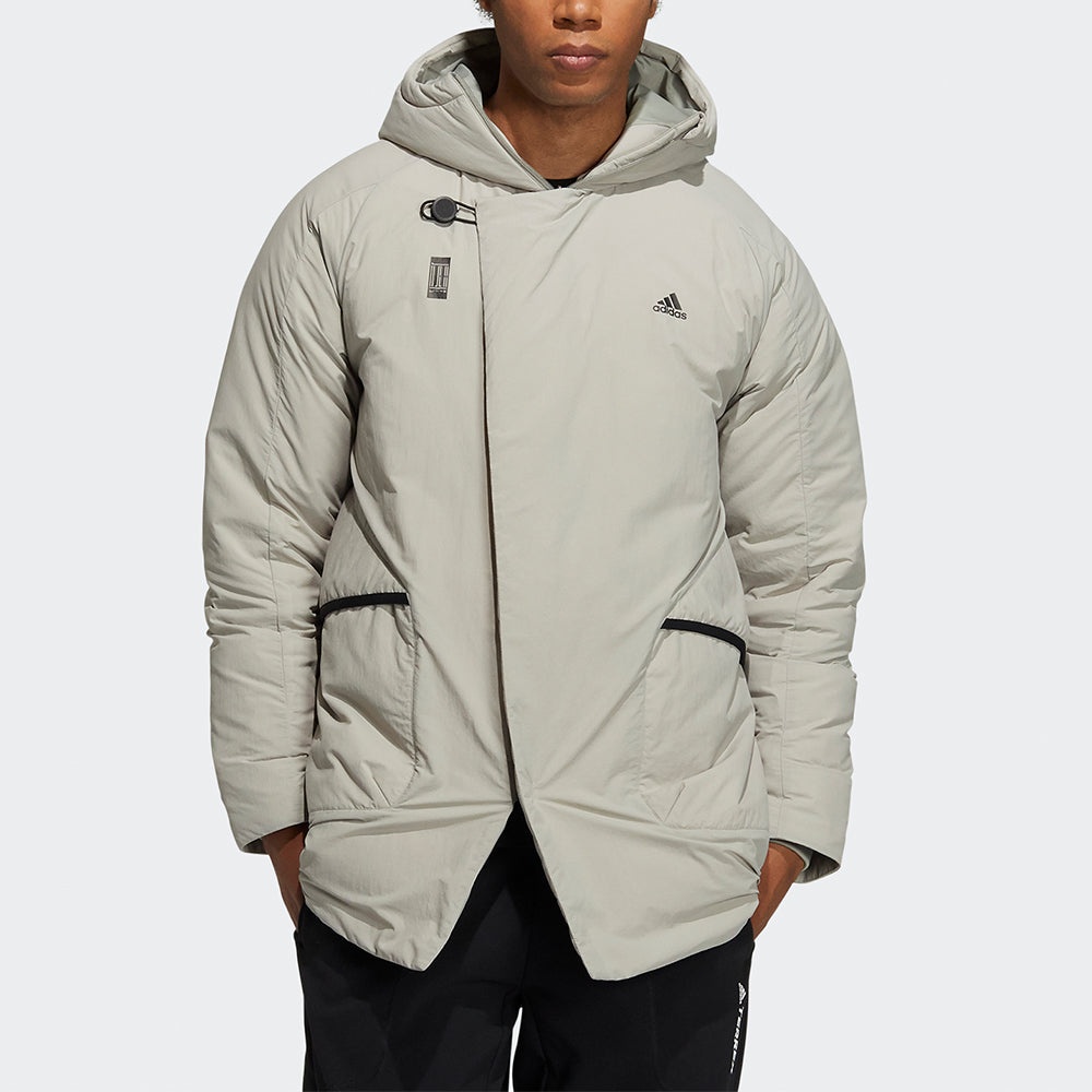 adidas Wuji Down Jkt Series Outdoor Sports Stay Warm mid-length hooded down Jacket Gray H23103 - 2