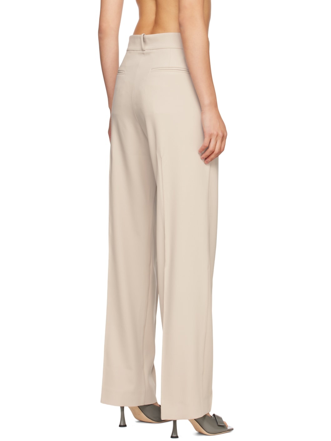 Beige Classic Wide Leg Trousers - 3