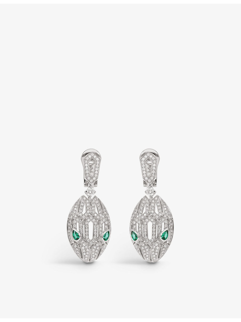 Serpenti Seduttori 18ct white-gold, emerald and diamond earrings 1