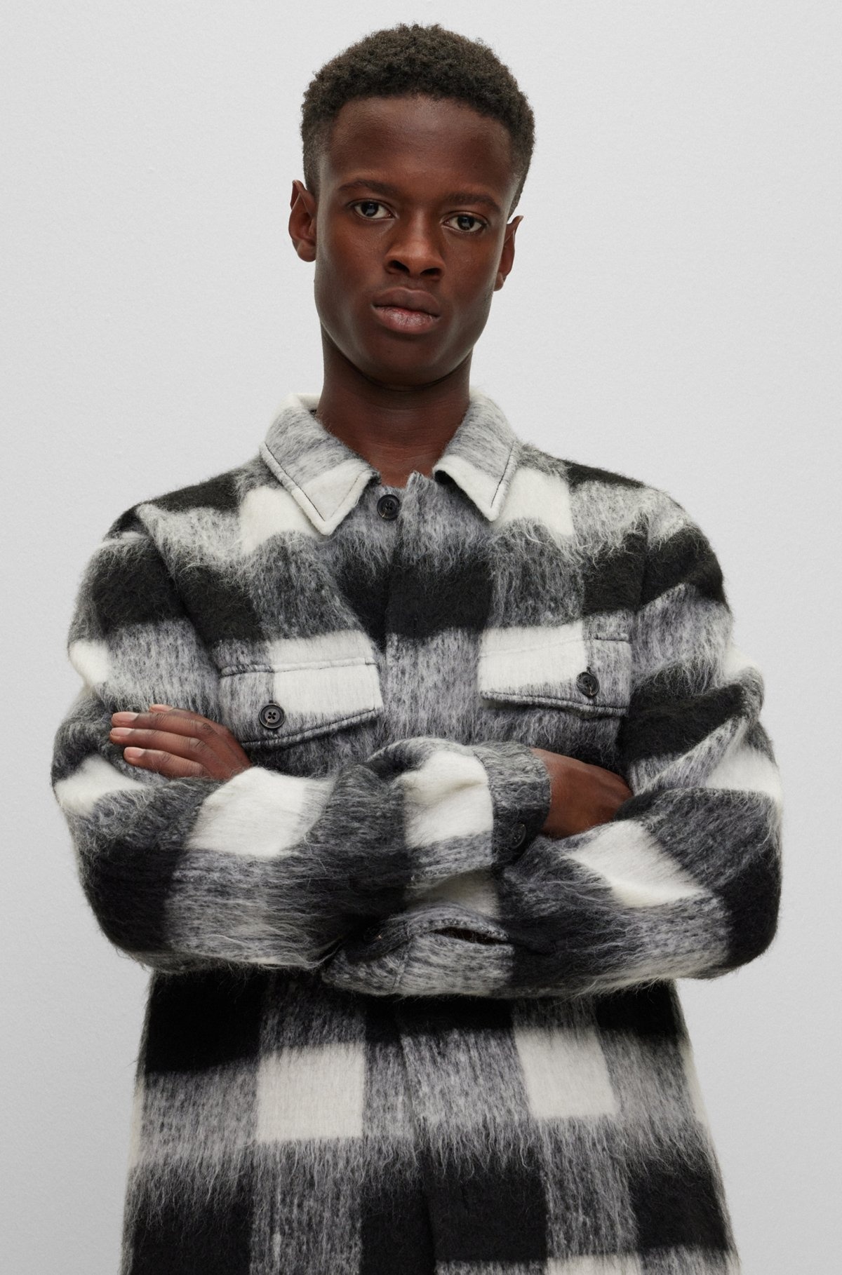 OVERSIZE-FIT OVERSHIRT IN GLEN-CHECK WOOL-EFFECT FABRIC - 6