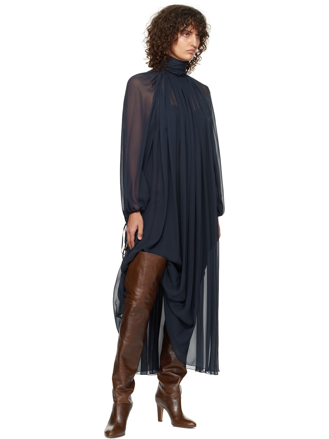 Navy Gathered Maxi Dress - 5