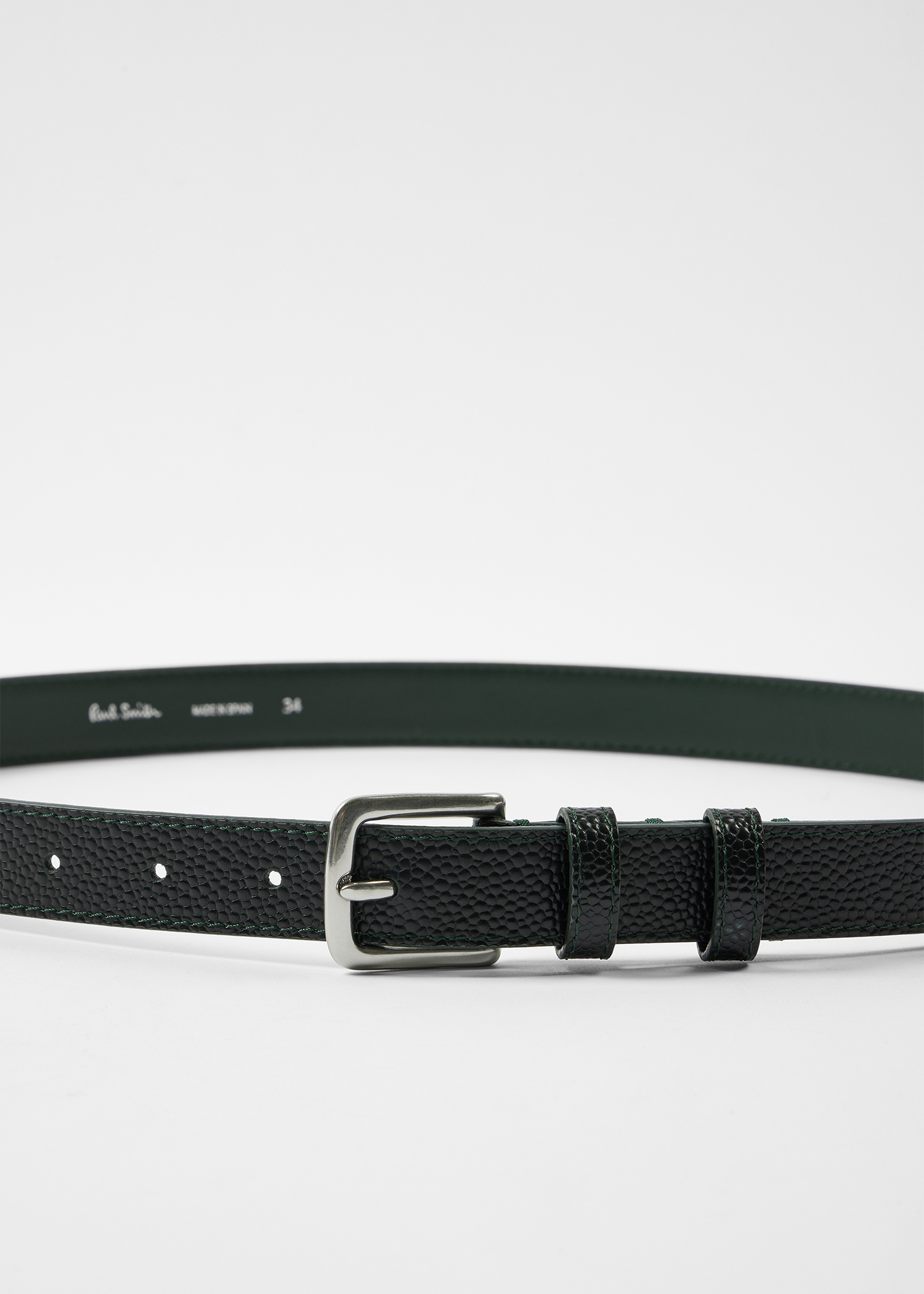 Dark Green Grained Leather Silver Tip Belt - 3