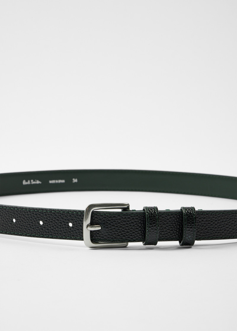 Dark Green Grained Leather Silver Tip Belt 3