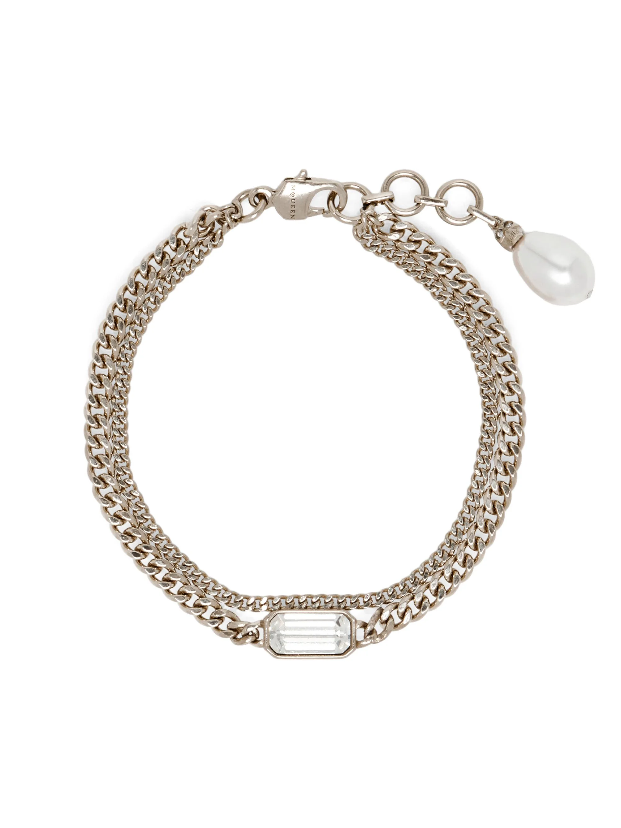 Women's Crystal & Imitation Pearl Chain Bracelet - Black - 1