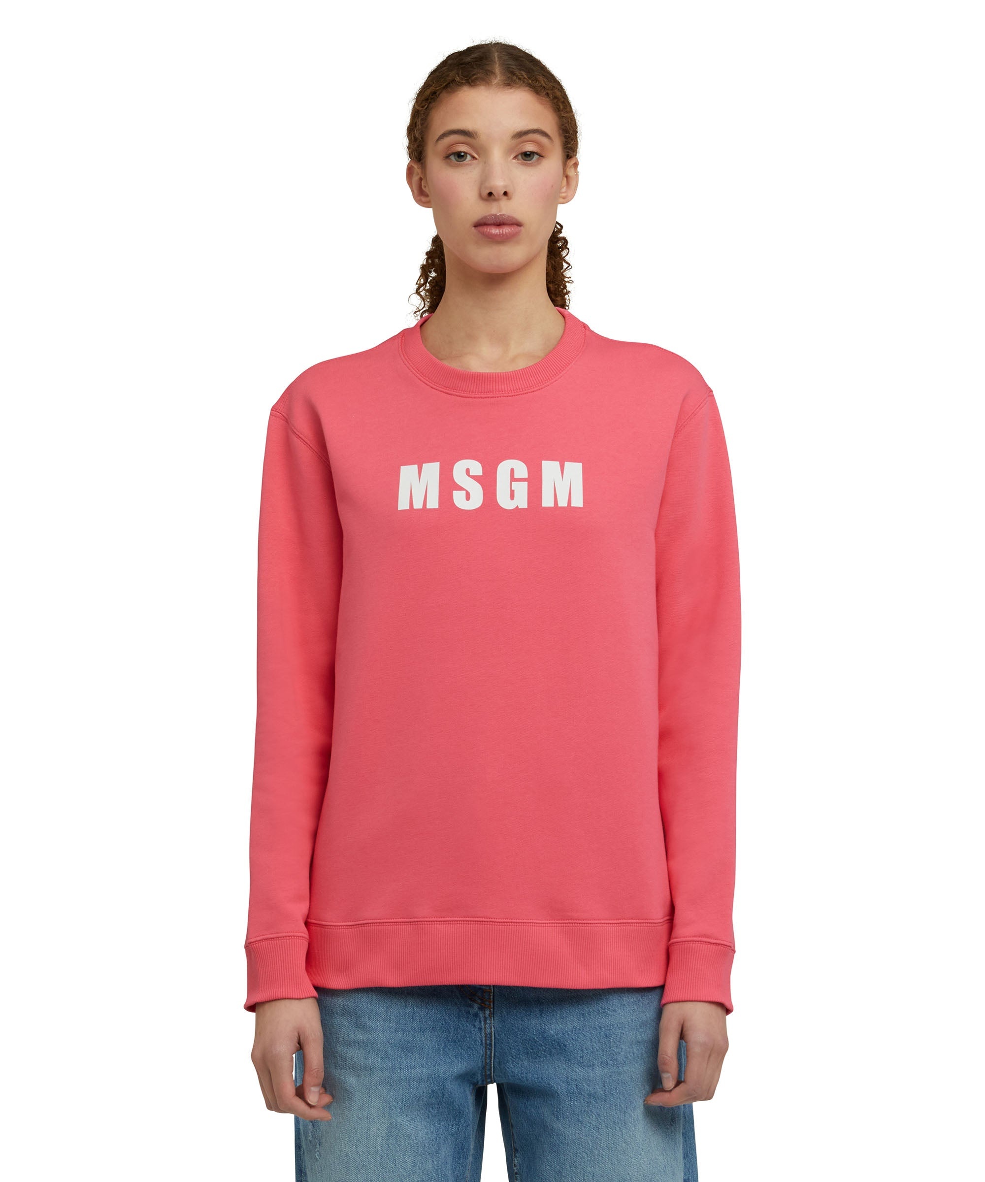 Solid color cotton crewneck sweatshirt with MSGM logo - 2