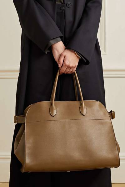 The Row Margaux 17 buckled leather tote outlook