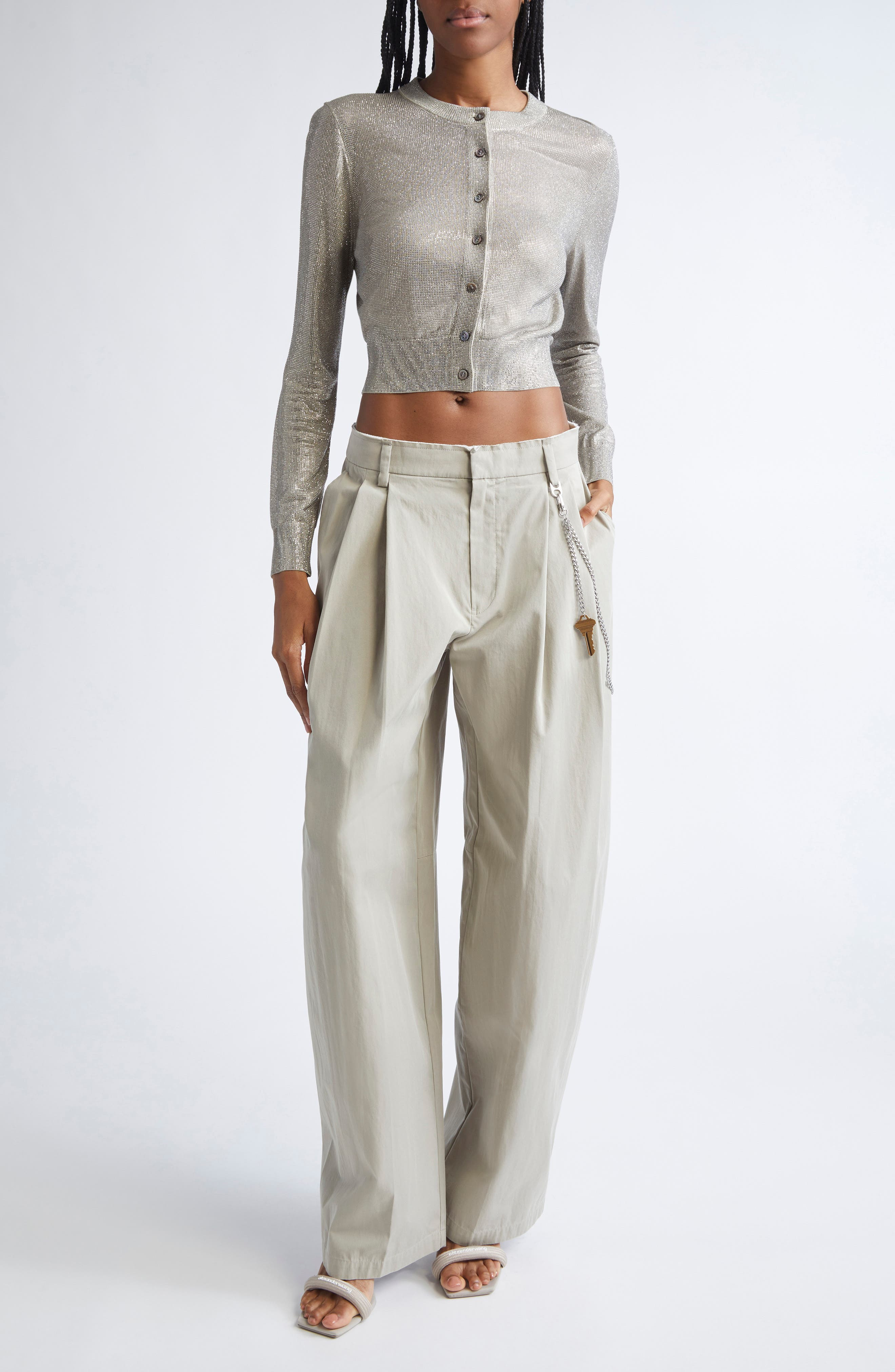 Alexander Wang Pleated Balloon Leg Trousers with Detachable Chain Detail in Stone at Nordstrom - 2