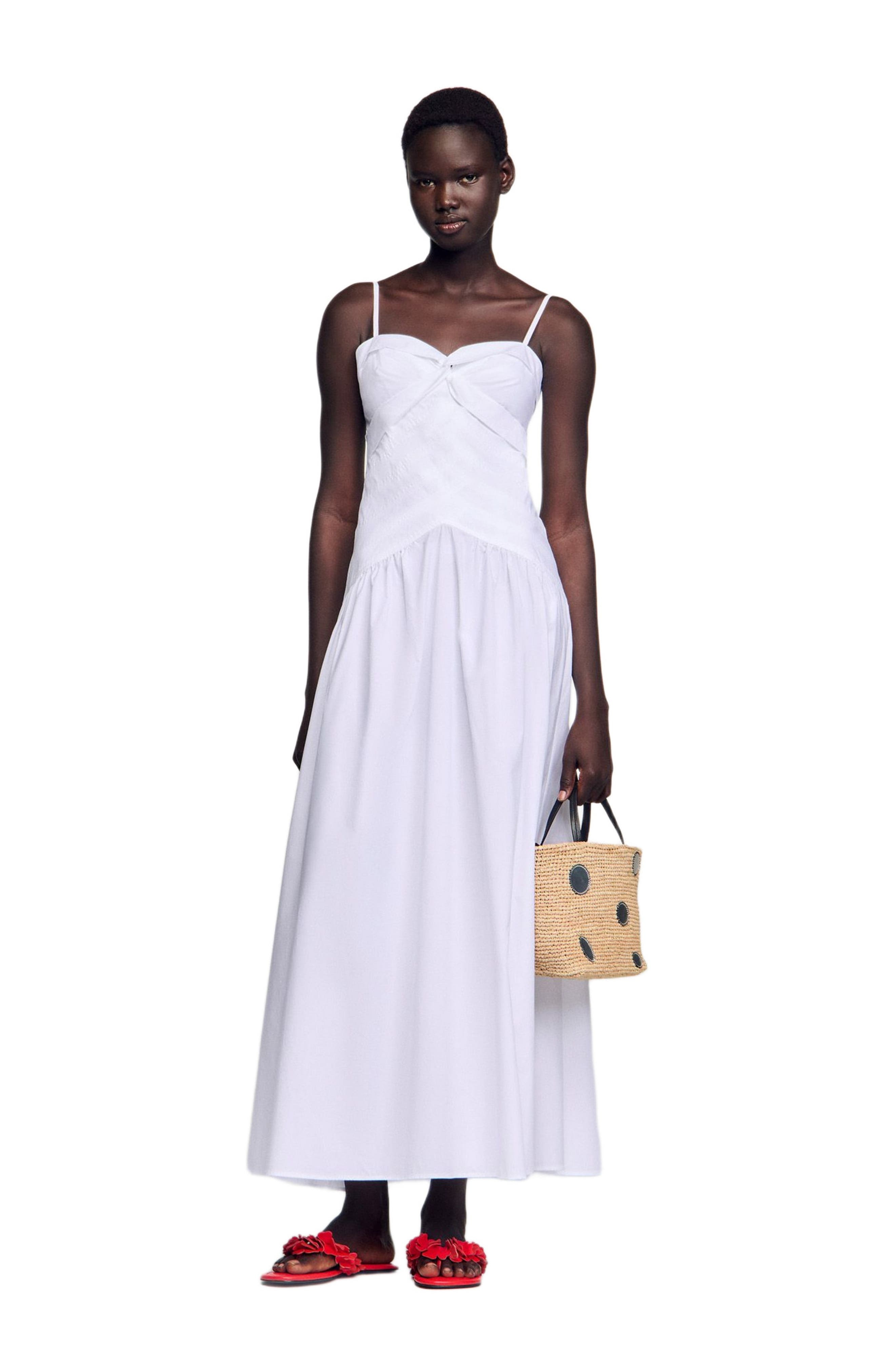 SANDRO Draped bustier maxi dress in White at Nordstrom - 6