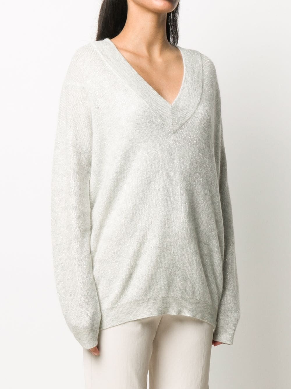 fine knit v-neck sweater - 3