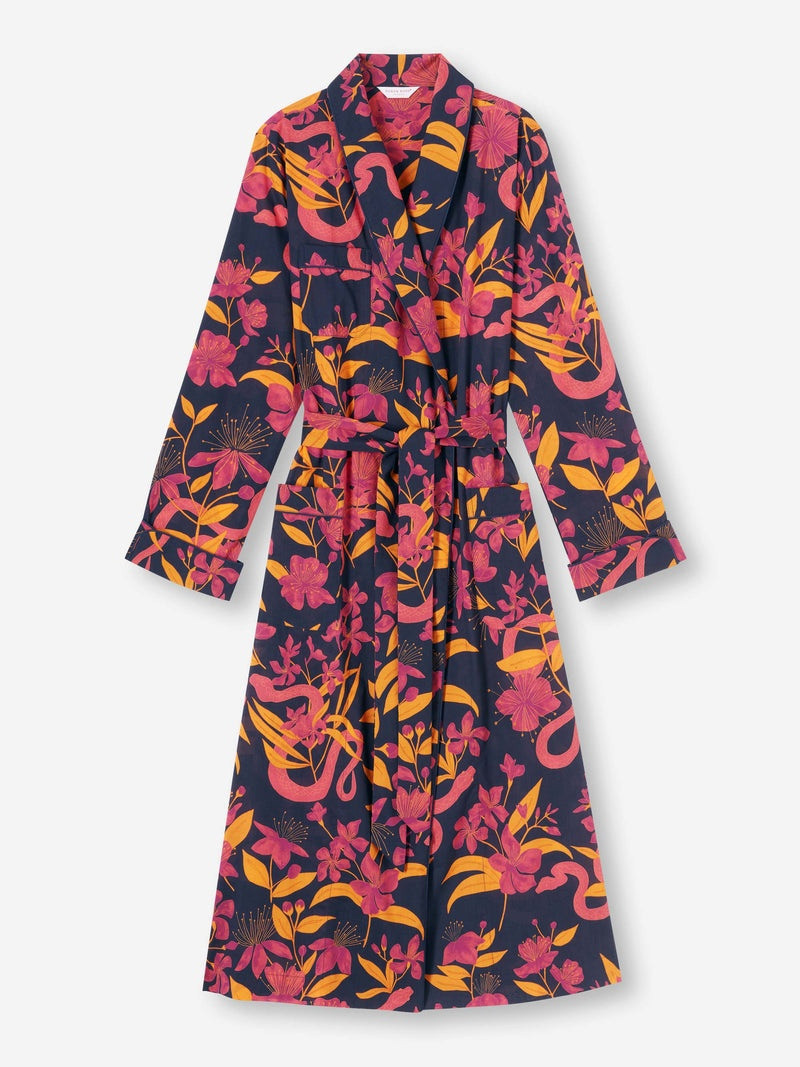 Women's Long Dressing Gown Ledbury 68 Cotton Batiste Navy 1