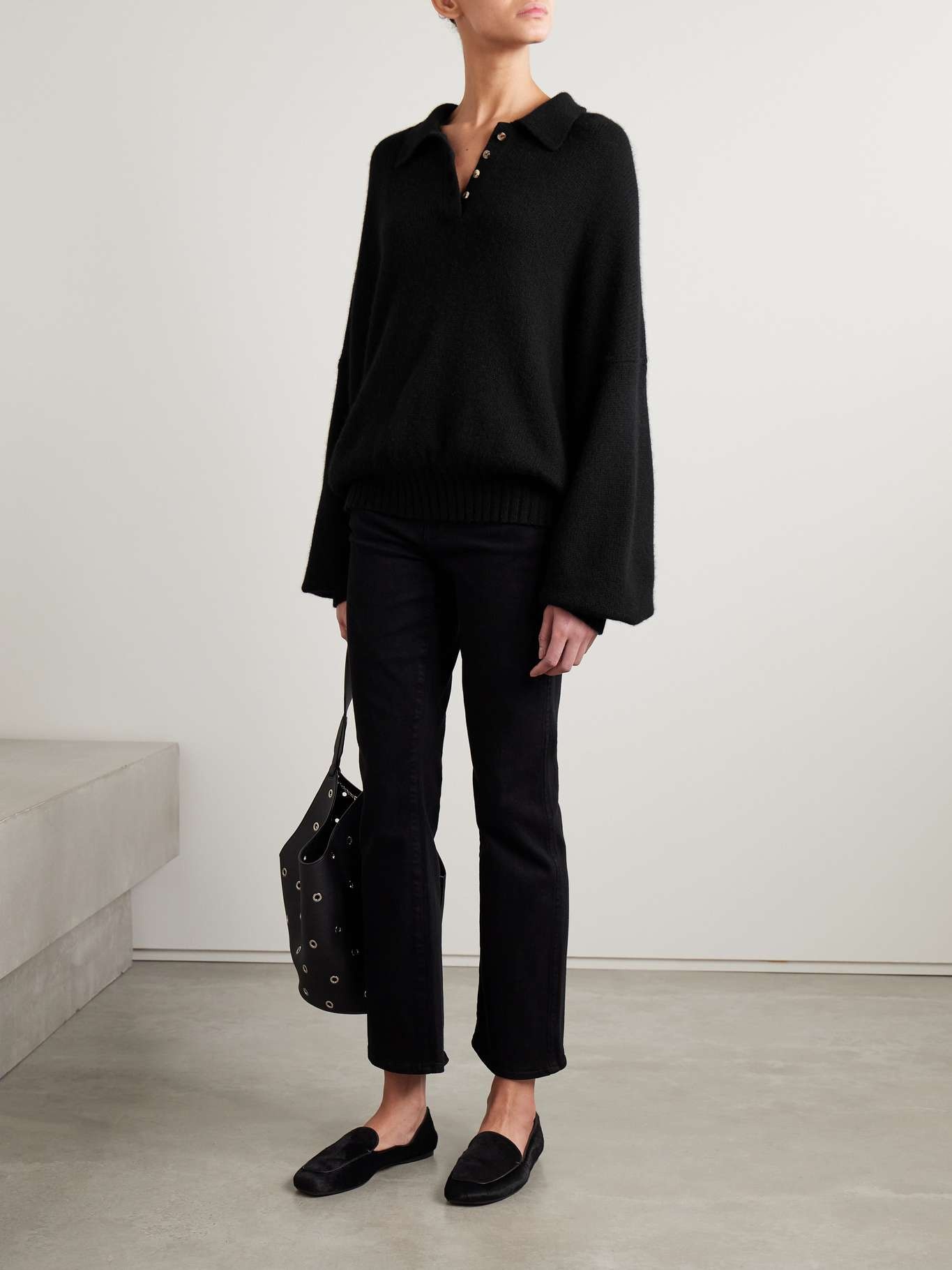 Rene oversized cashmere polo sweater Black - 2