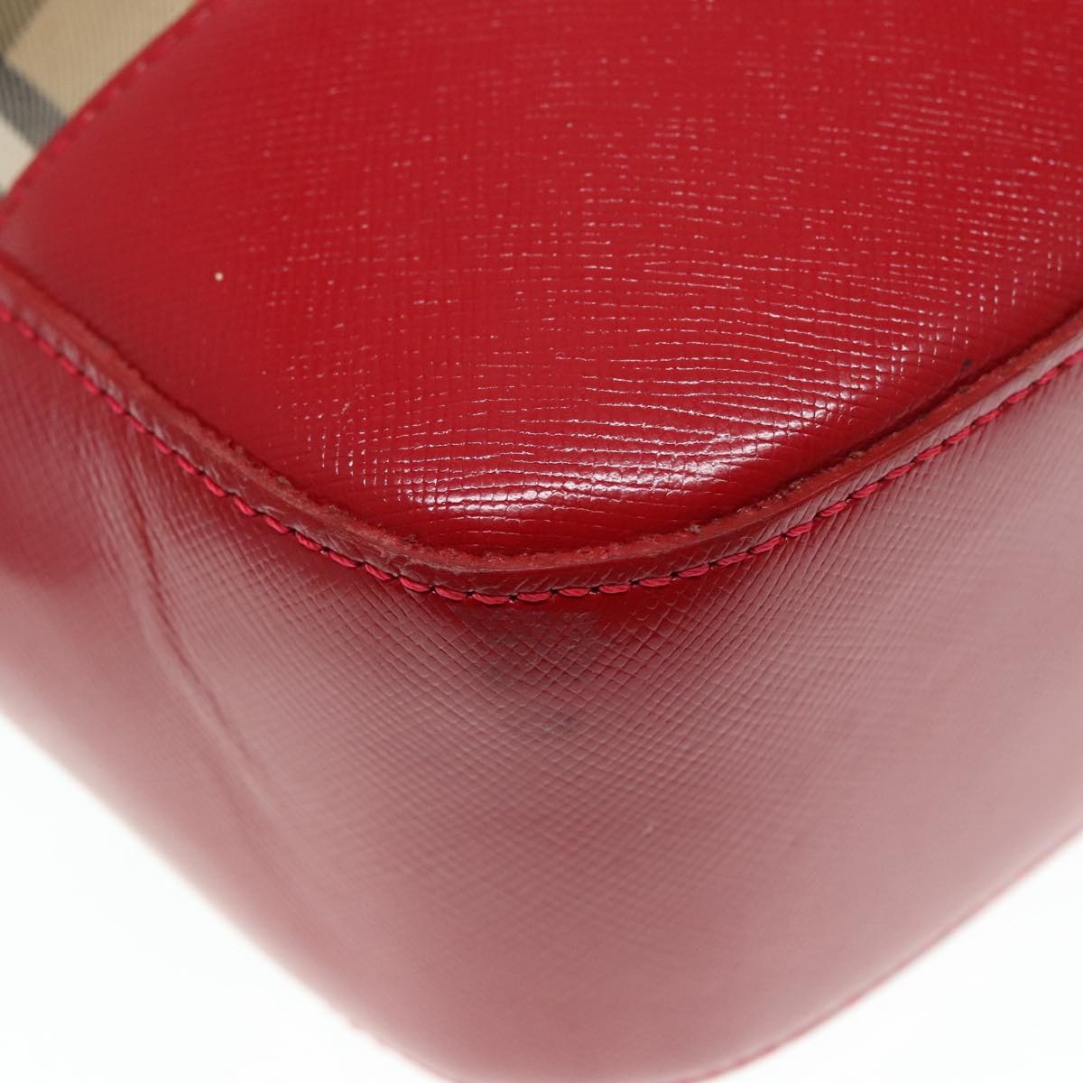 Burberry Nova Check Tote Bag Canvas Leather Beige Gold Red - 16