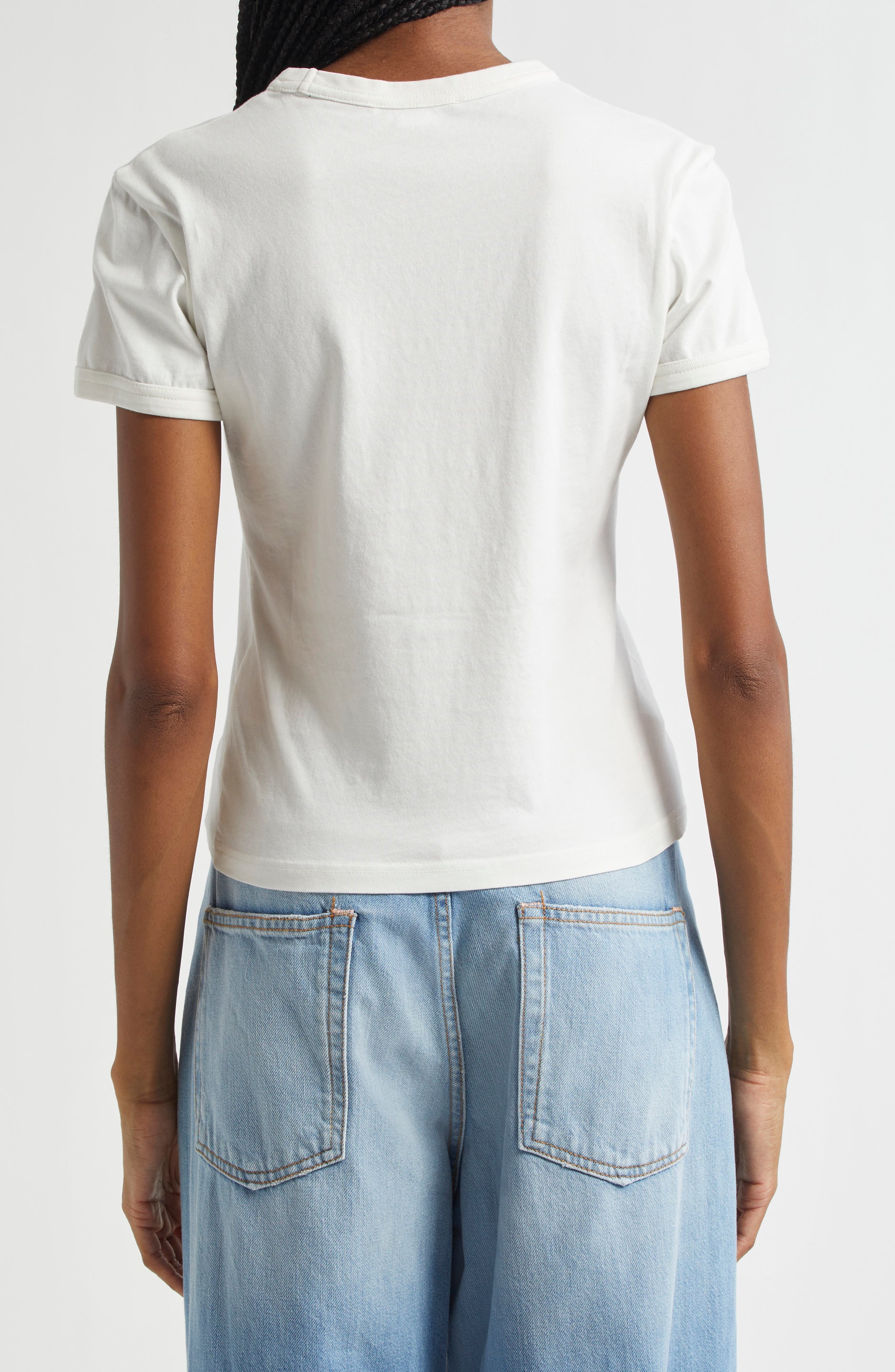 Acne Studios Etza Embroidered Logo Fitted Cotton T-Shirt in Cold White at Nordstrom - 3