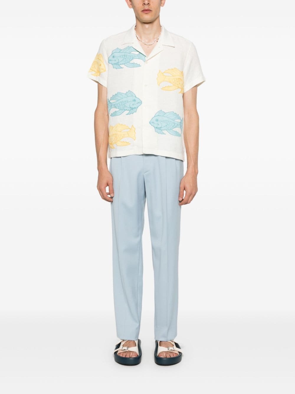 fish-patch linen shirt - 2