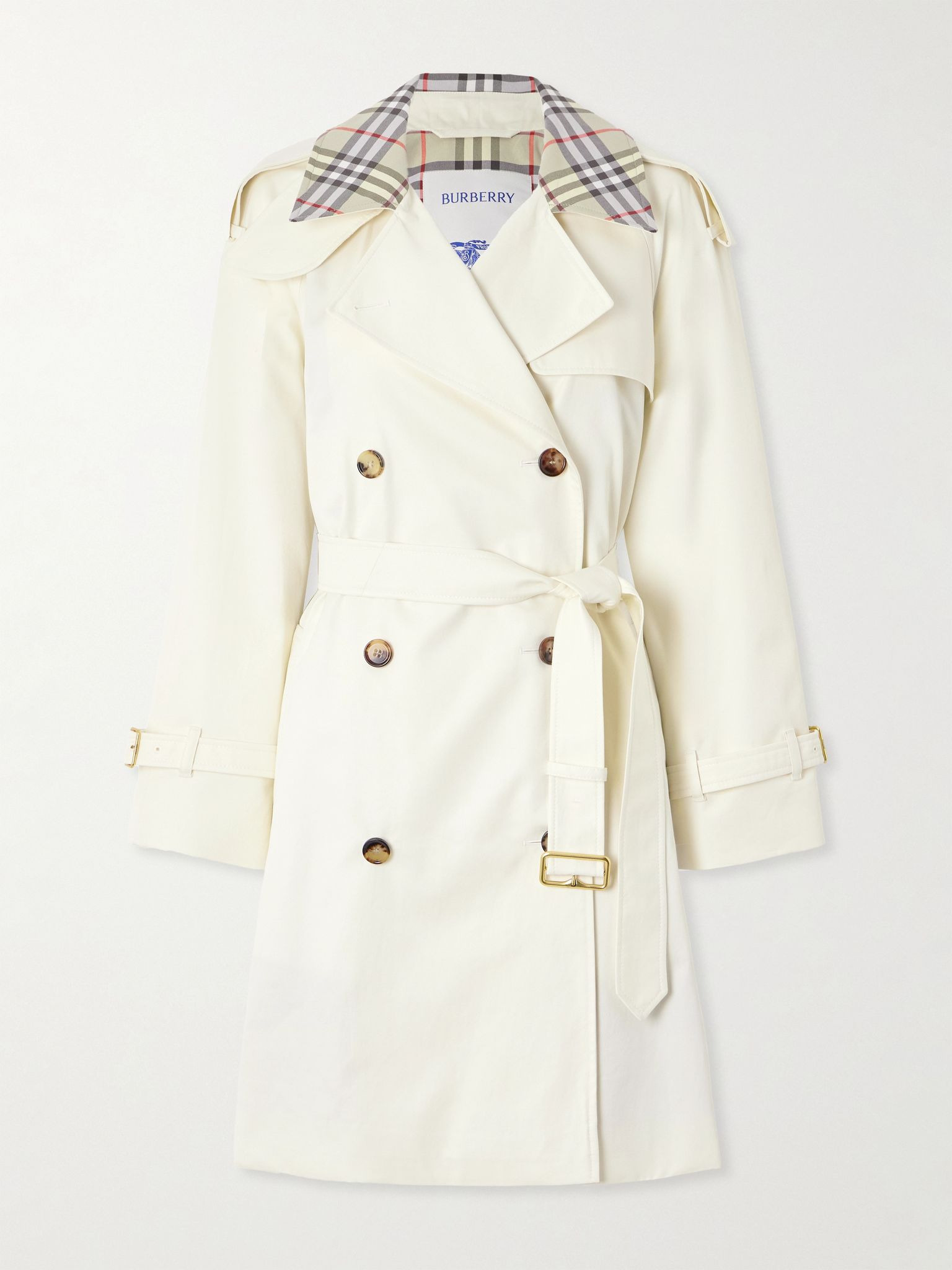 Double-breasted checked cotton-gabardine trench coat White - 1