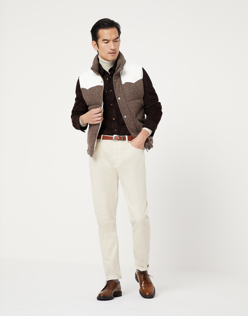 Wool and cashmere chevron paneled down vest 5