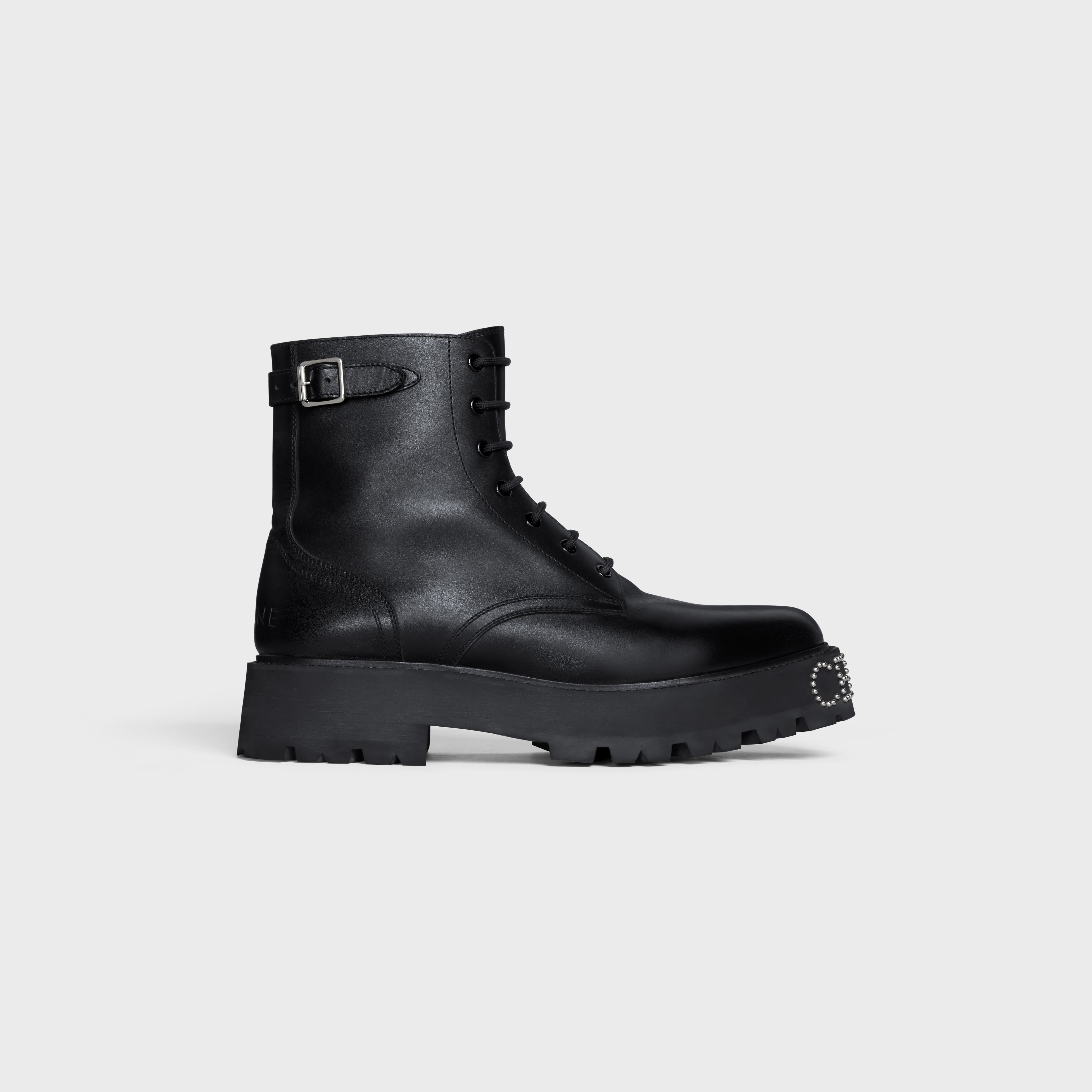 CELINE BULKY LACE-UP BOOT WITH STUDDED OUTSOLE in SHINY BULL - 1