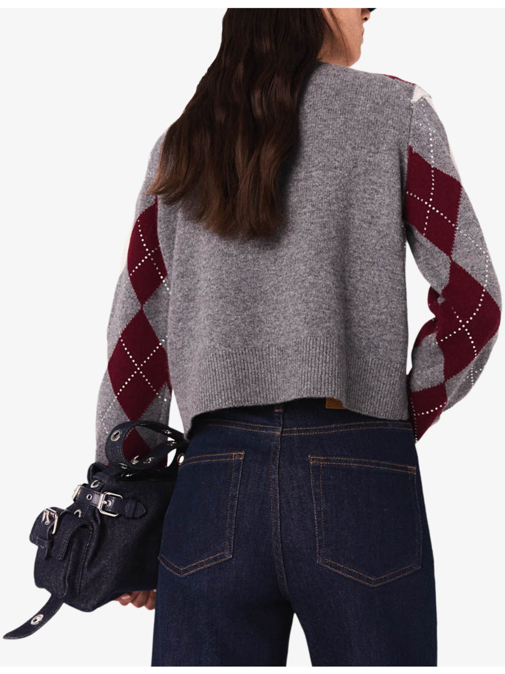 Cropped Long-Sleeve Argyle Wool Jumper - 4