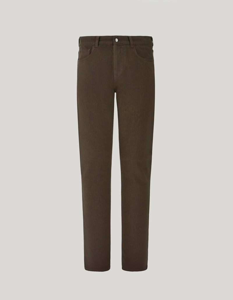 DARK BROWN REGULAR FIT COTTON FIVE-POCKET DENIM PANTS 1