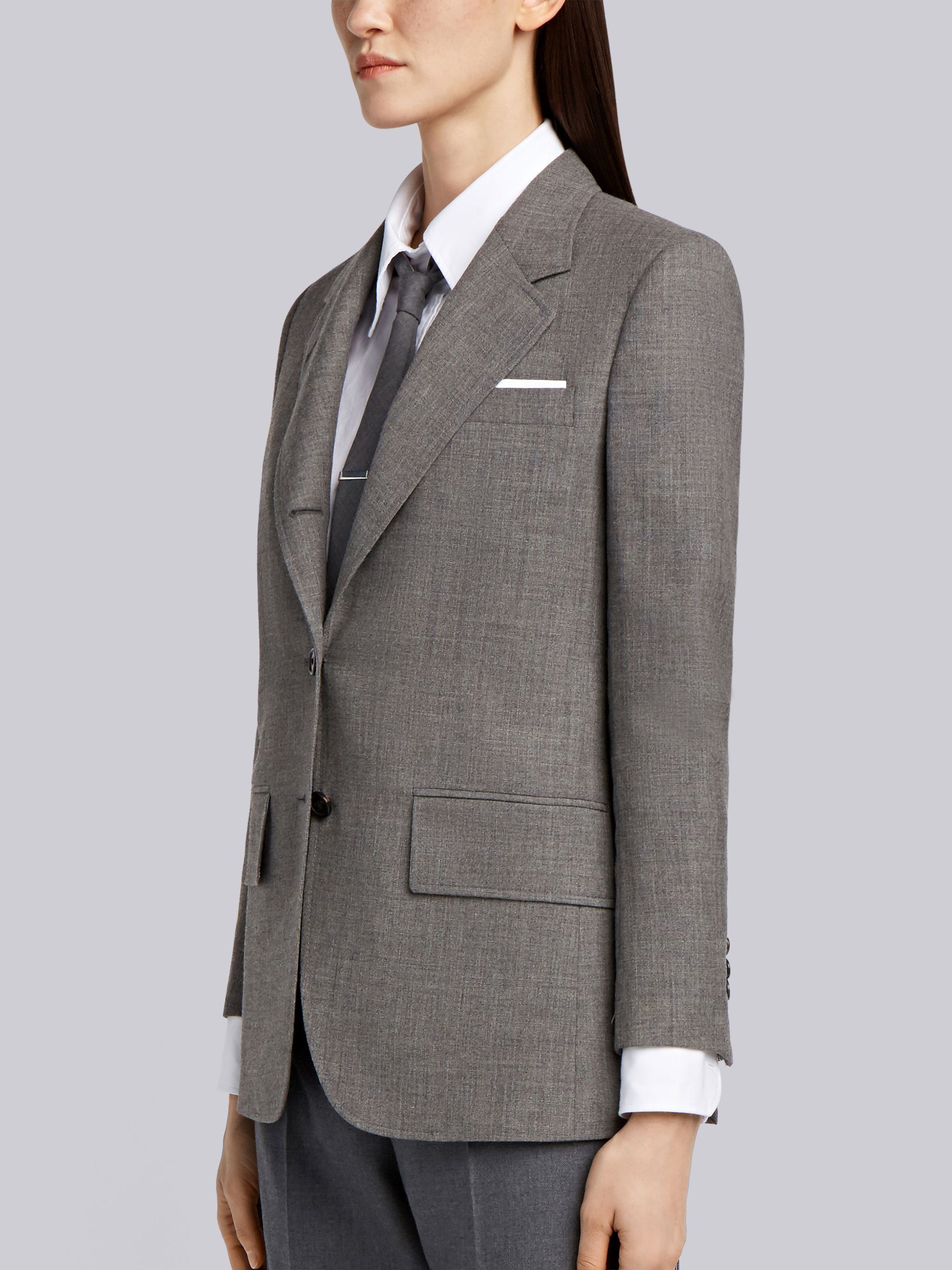 Medium Grey 2-Ply Fresco Wool Wide Lapel Sport Coat - 2