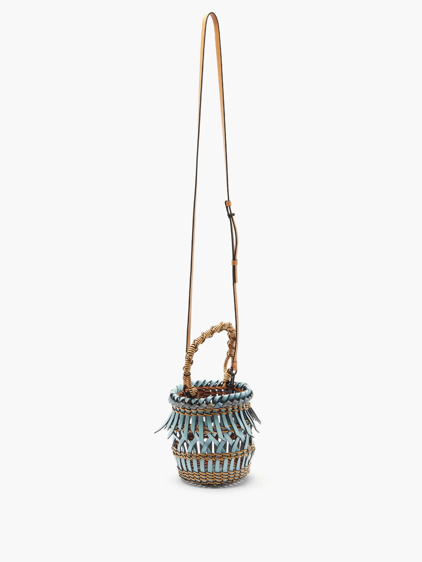 Fringes small woven-leather bucket bag - 4