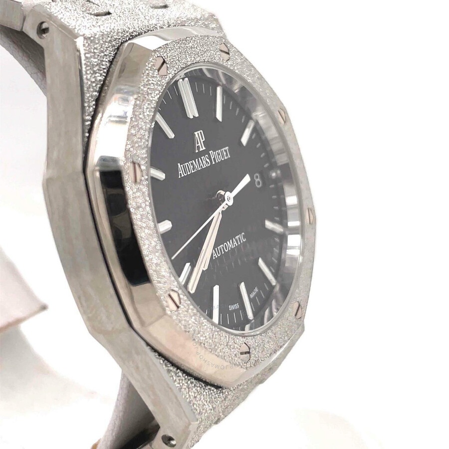 Pre-owned Audemars Piguet Royal Oak Frosted Gold Black with Grande Tapisserie Pattern Dial Ladies Wa - 4