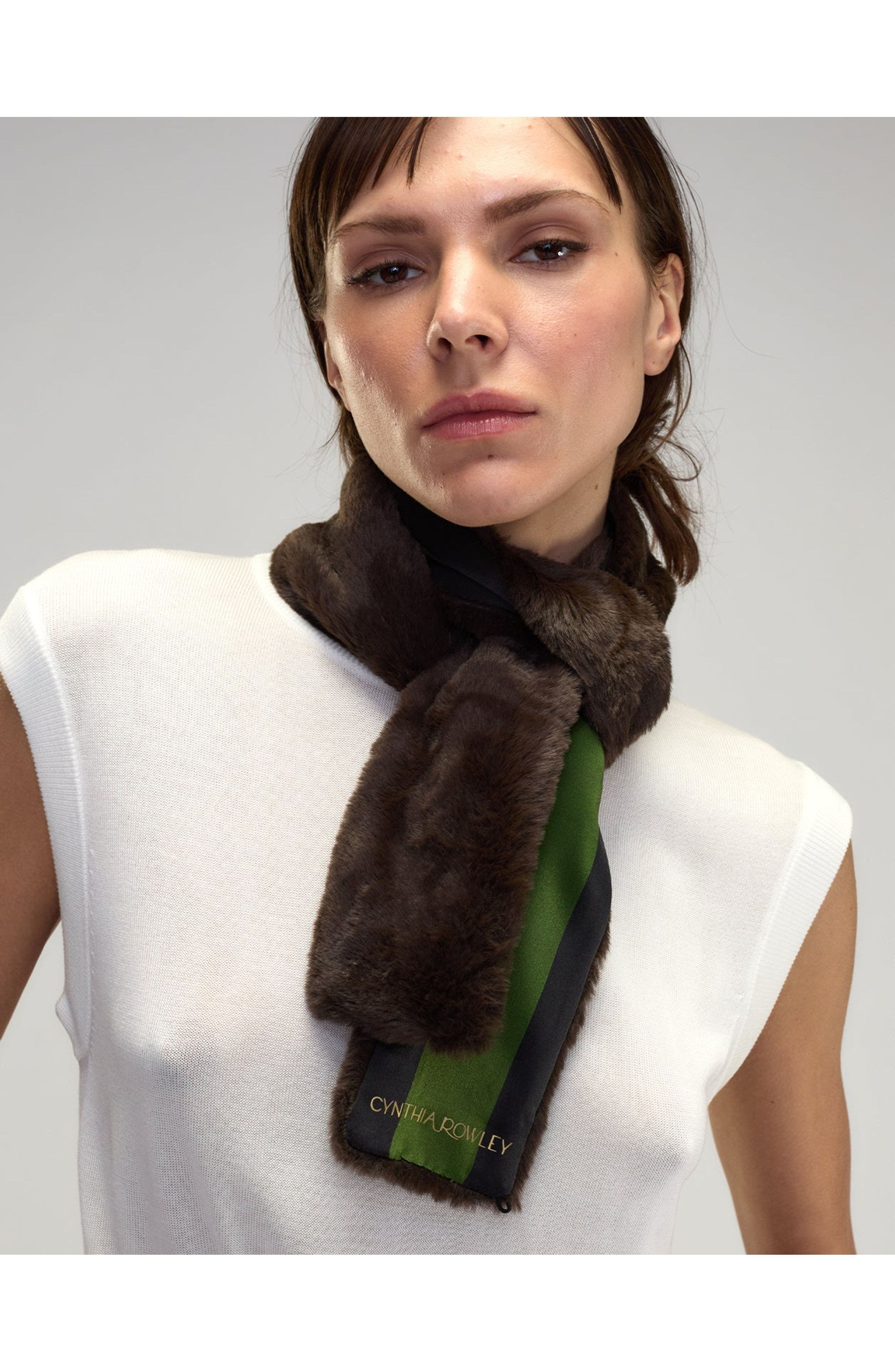 Cynthia Rowley Out East Faux Fur Silk Scarf in Brown at Nordstrom - 3