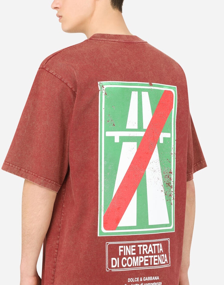 Cotton T-shirt with road-sign print - 5