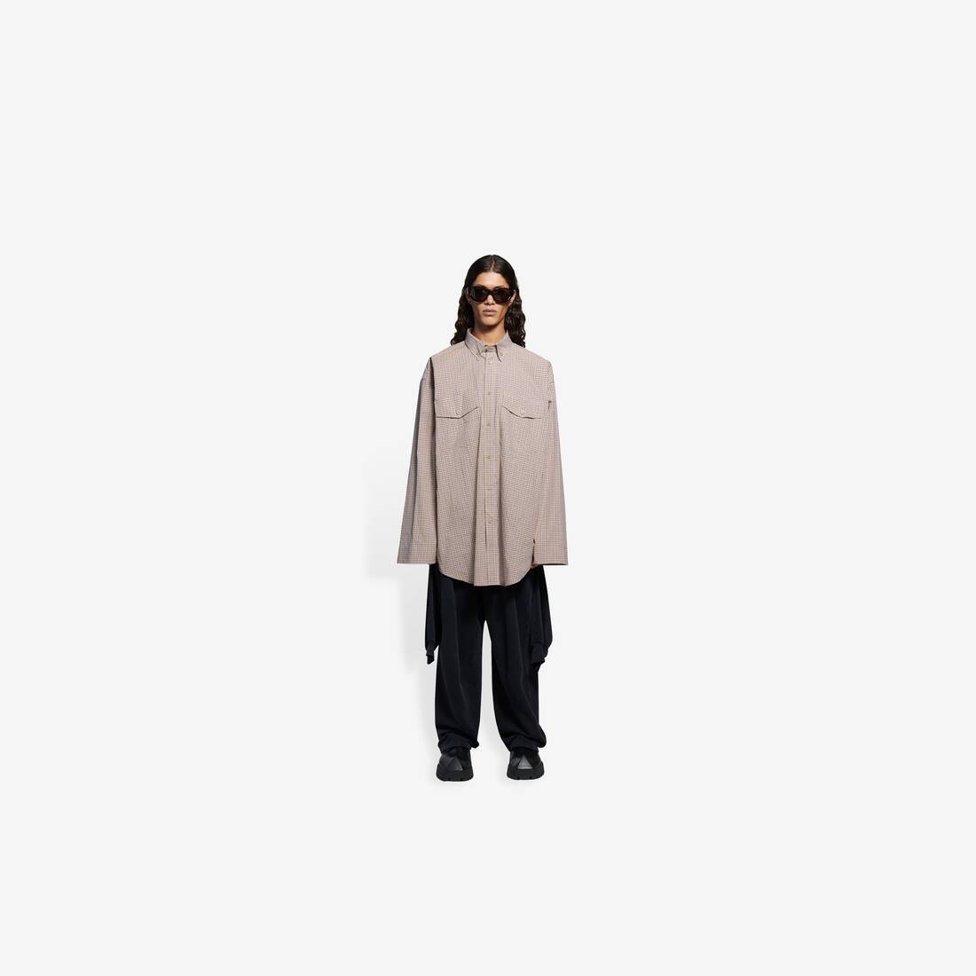 Oversize Button-down Shirt in Beige/black - 6