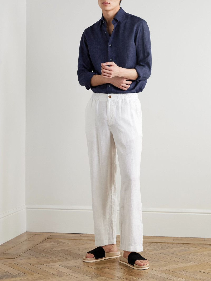 Brioni Button-Down Collar Linen Shirt Blue outlook