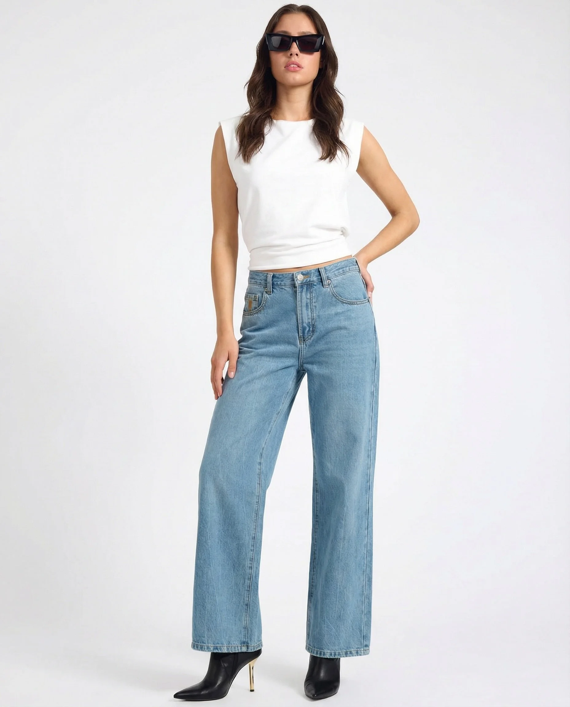 Baxters Mid Waist Wide Leg Denim Jeans - Blue Crush - 1