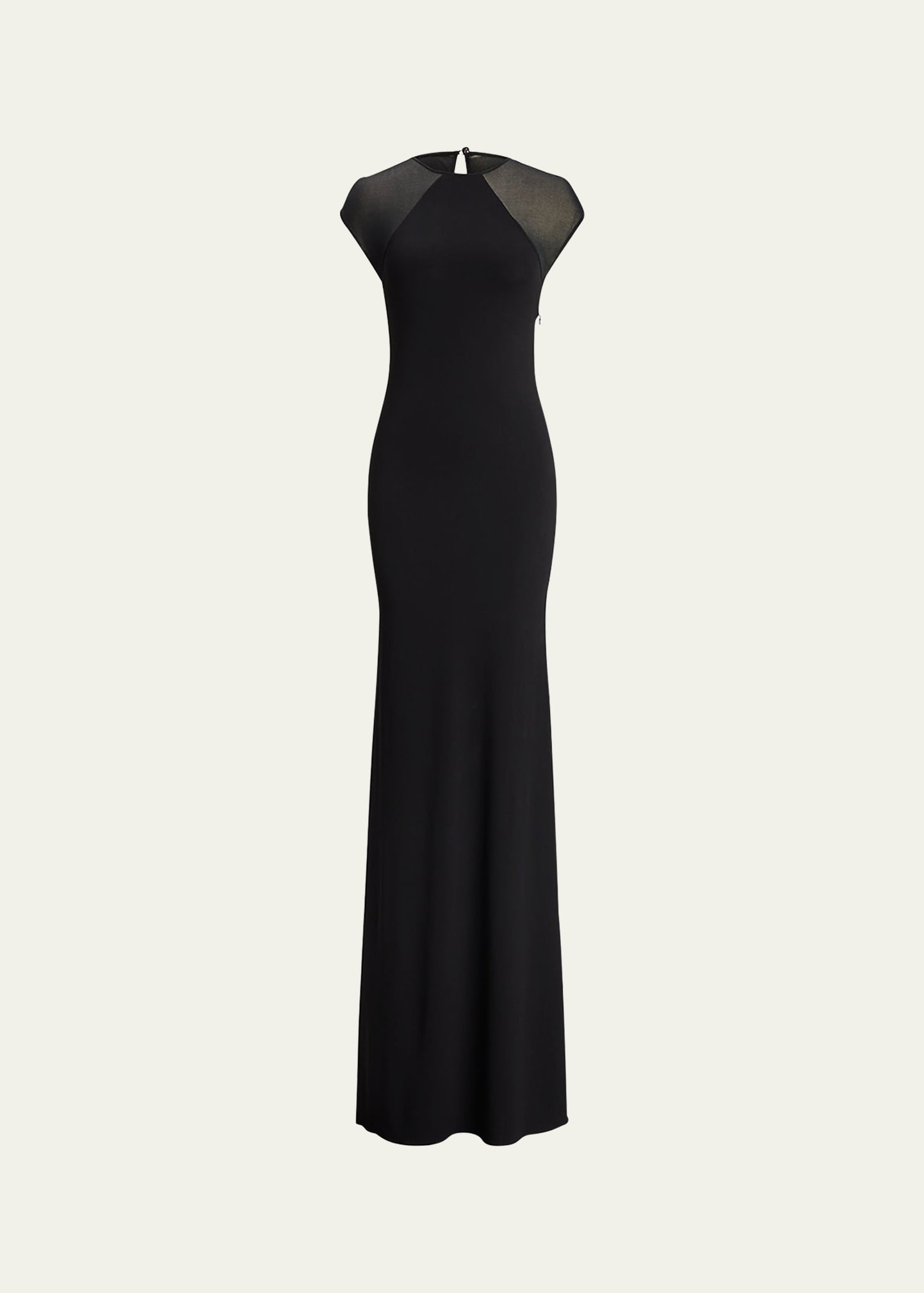 Sheer-Sleeve Jersey Column Maxi Dress - 1