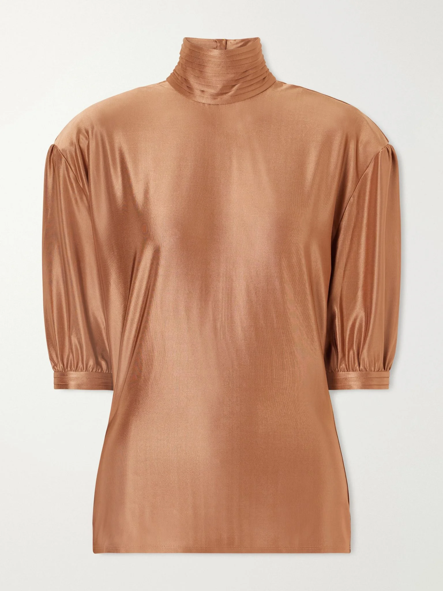 Stretch-satin turtleneck blouse Camel - 1