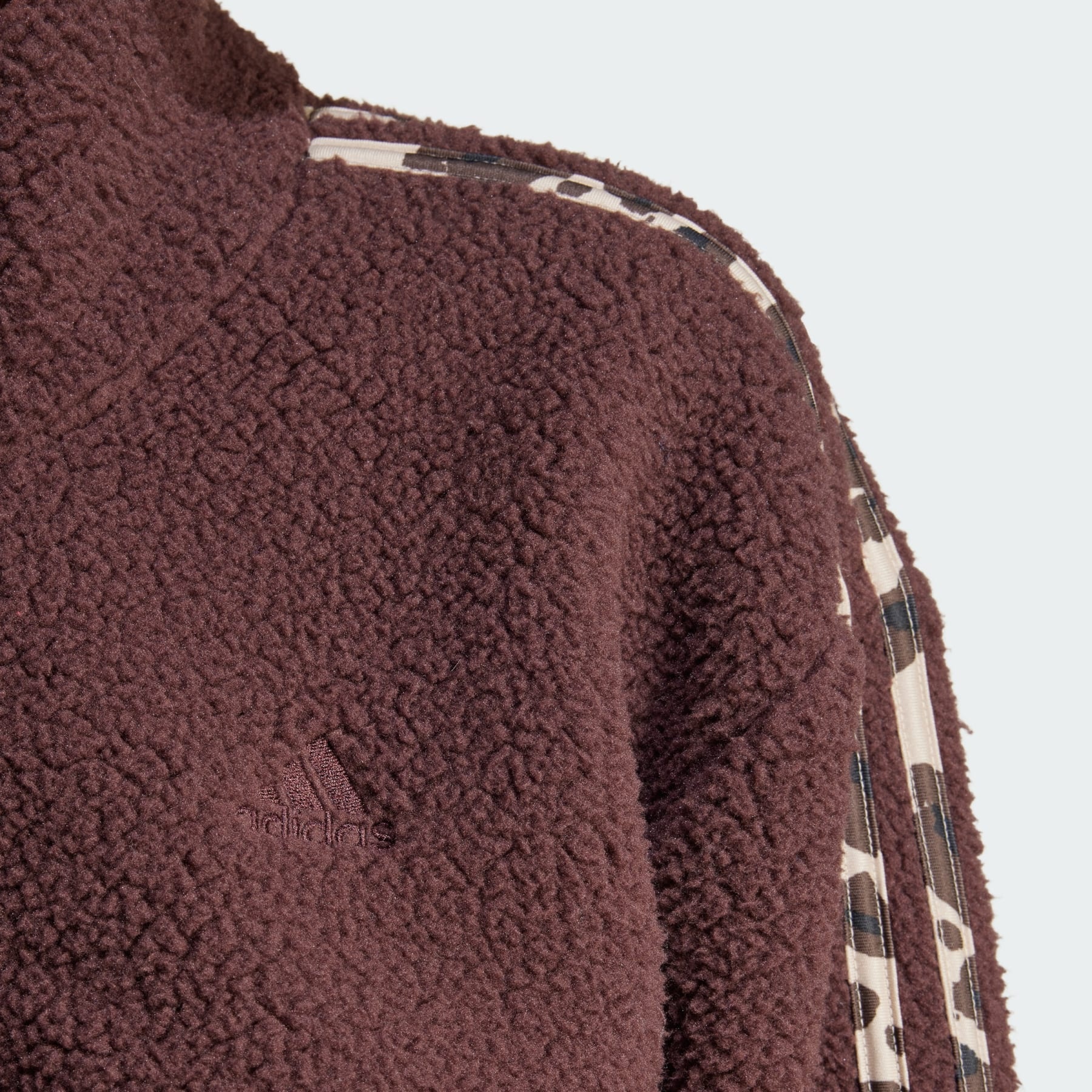 Essentials 3-Stripes Animal Print High Pile Cropped 1/4 Zip Top - 6
