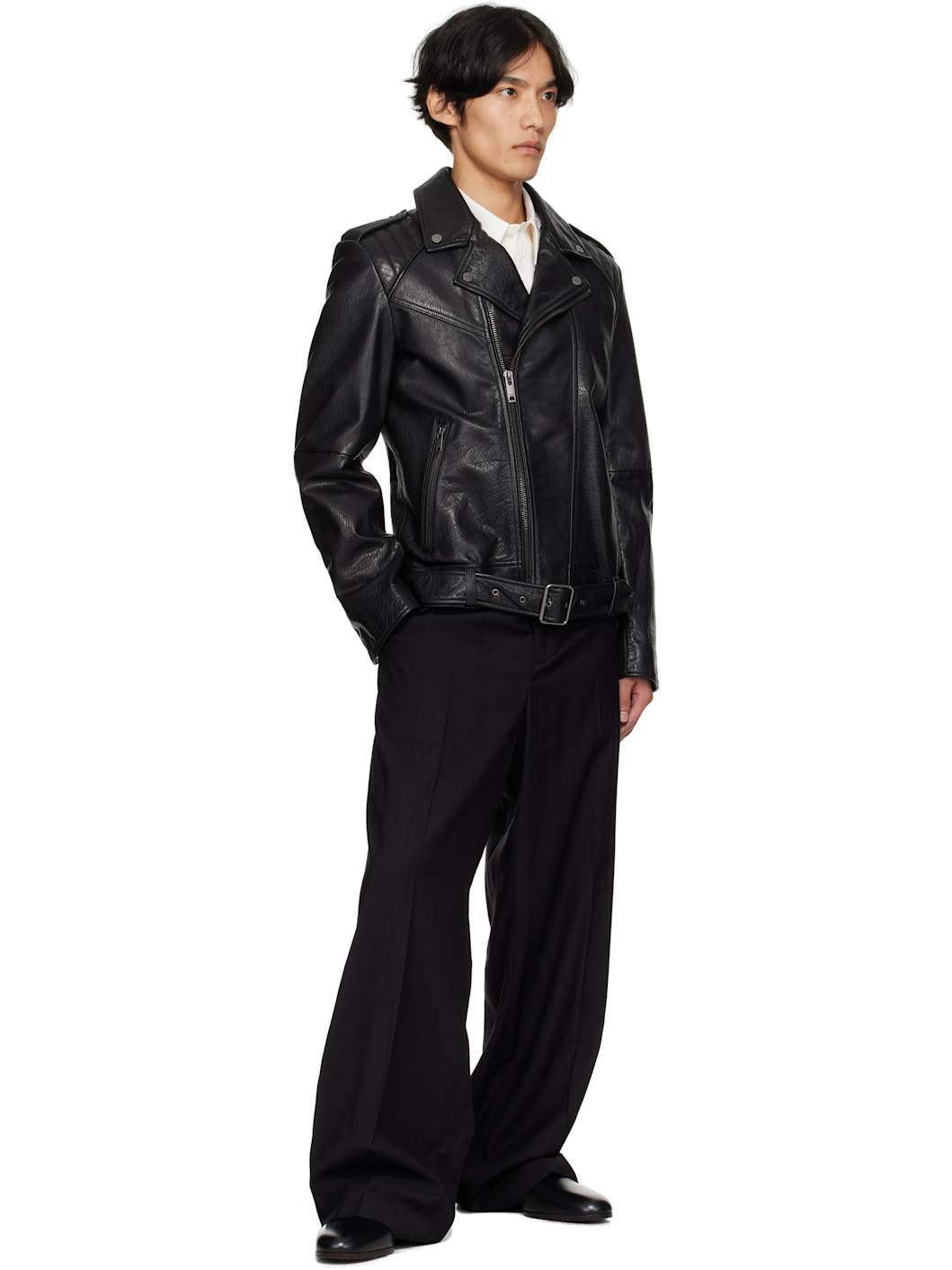 Black Leather Biker Jacket - 4
