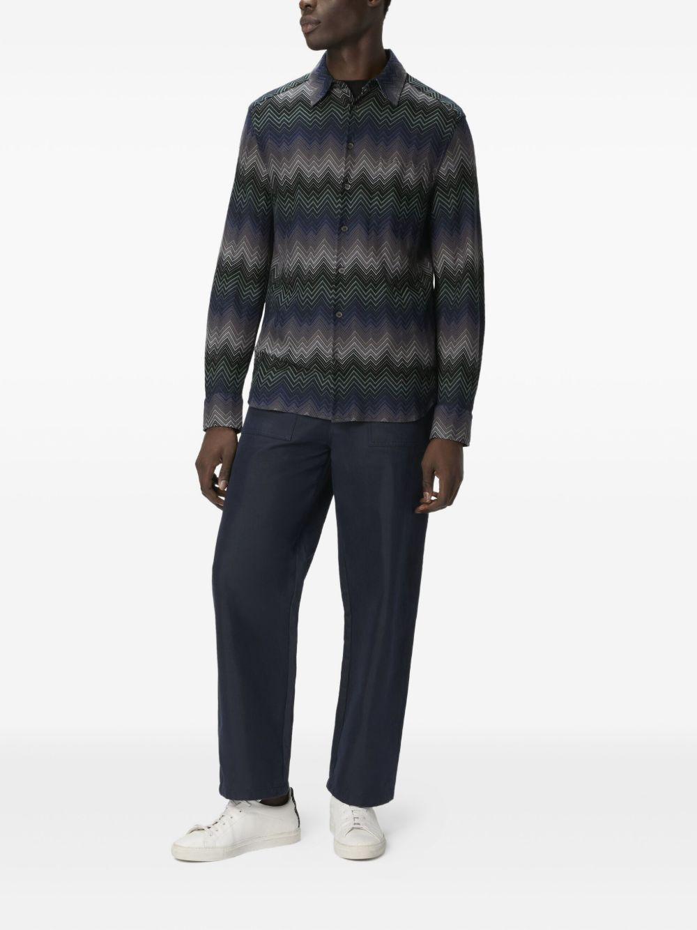 chevron-pattern long-sleeved shirt - 2