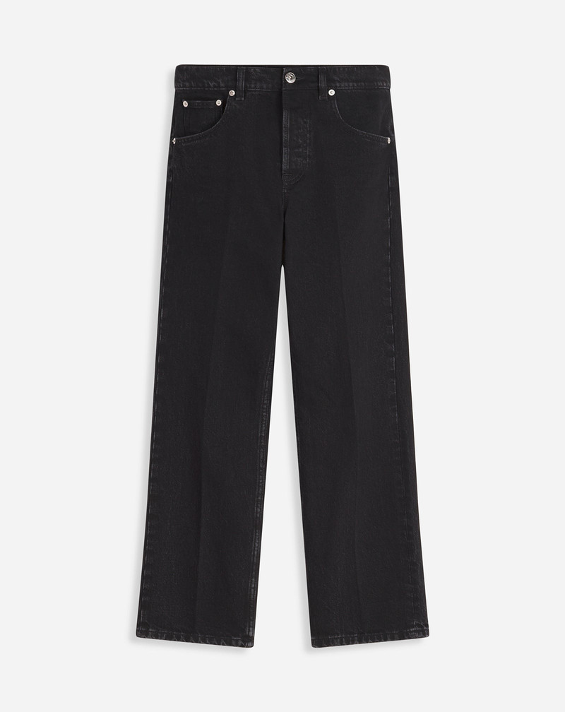 STRAIGHT LEATHER PATCH PANTS IN DENIM 1