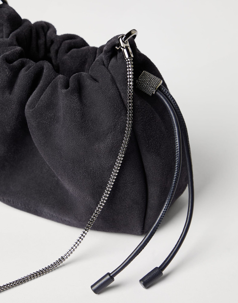 Mellow mini bucket bag in suede with precious chain 3