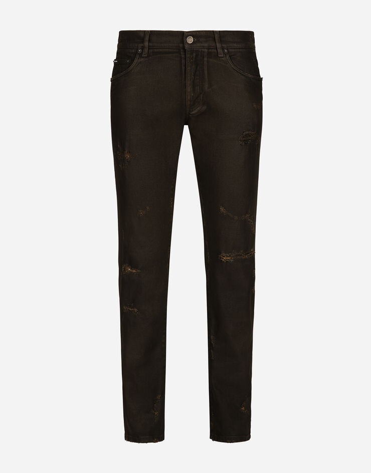 Slim-fit waxed stretch denim jeans - 1