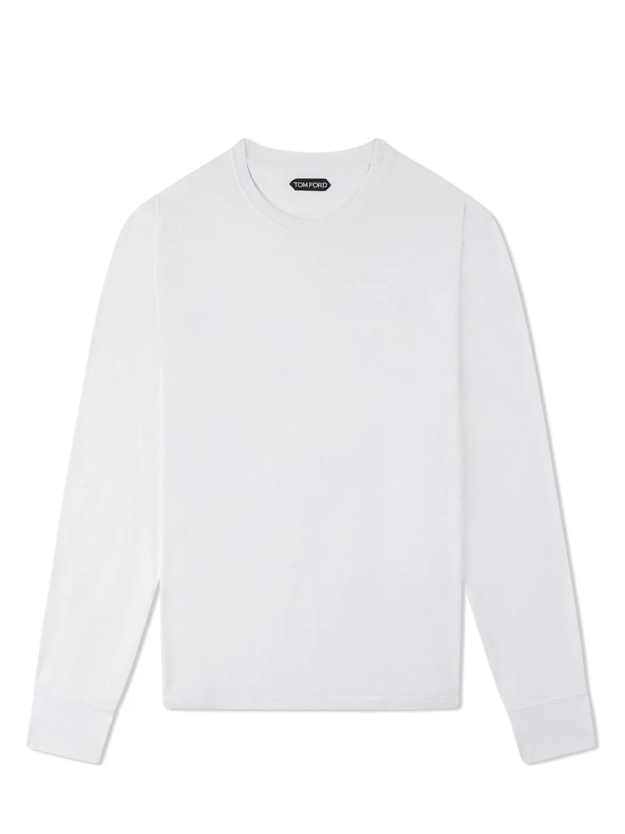 Tom Ford WHITE LONG-SLEEVED BASIC T-SHIRT WITH CUFFS IN LYOCELL BLEND MAN - 1