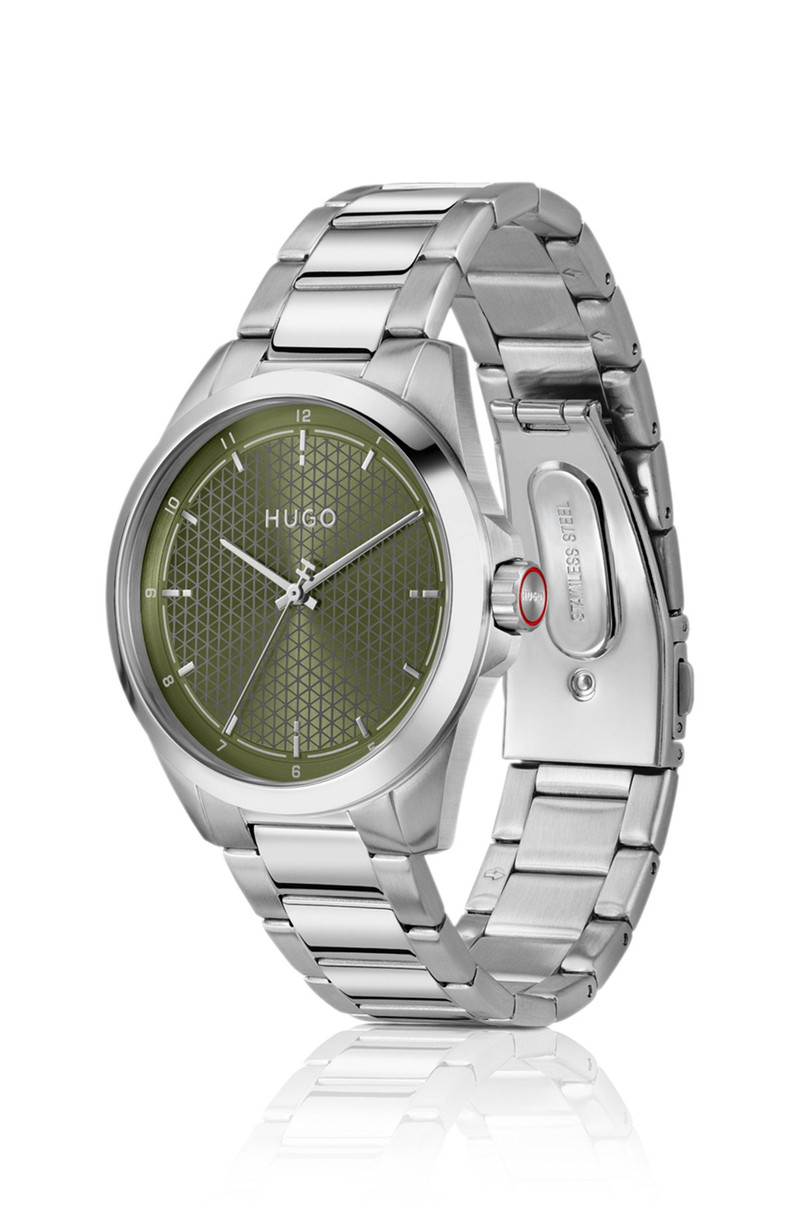 HUGO SEAM STAINLESS-STEEL WATCH WITH GREEN TEXTURED DIAL outlook