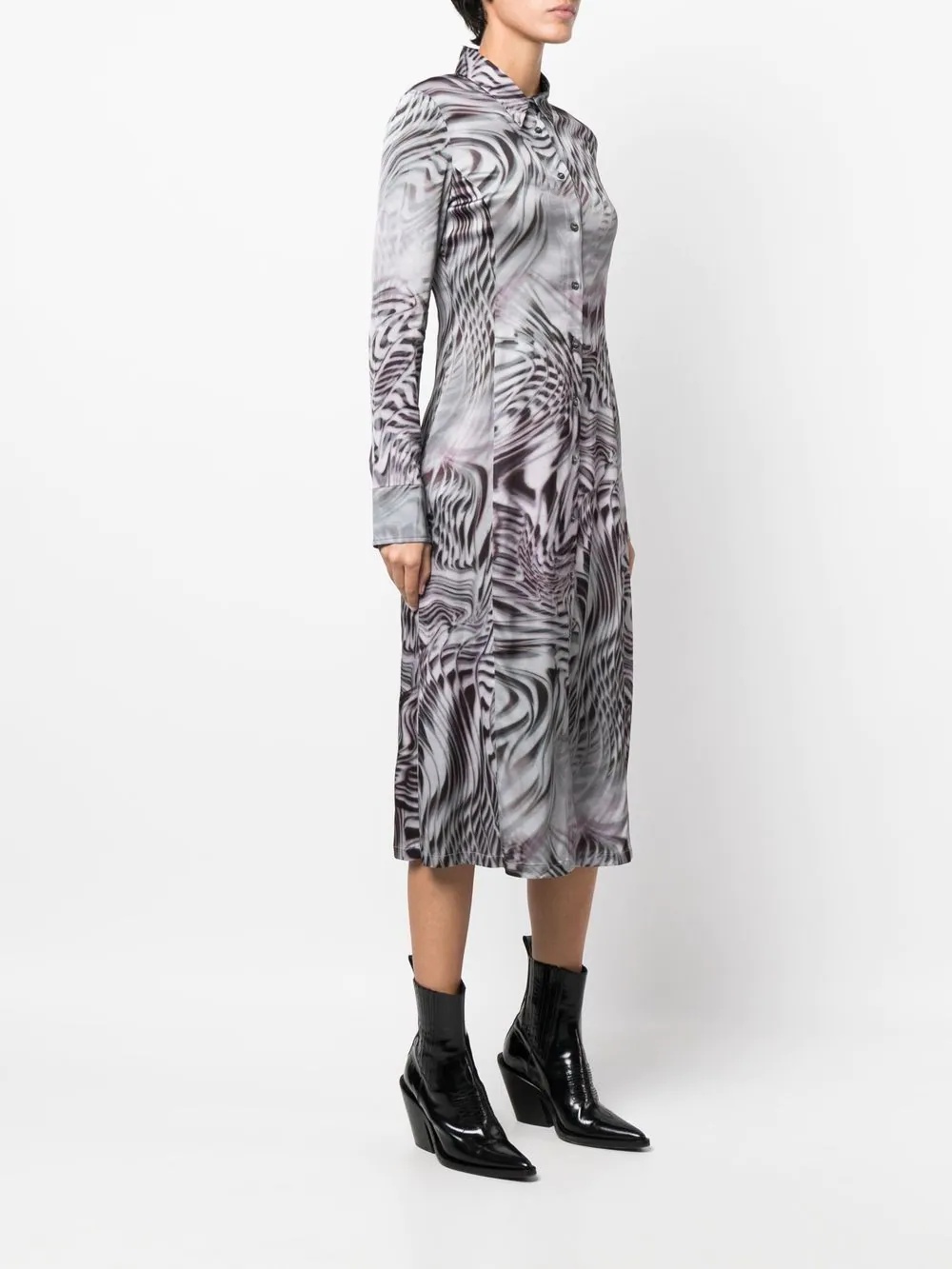 optical-print shirt dress - 3