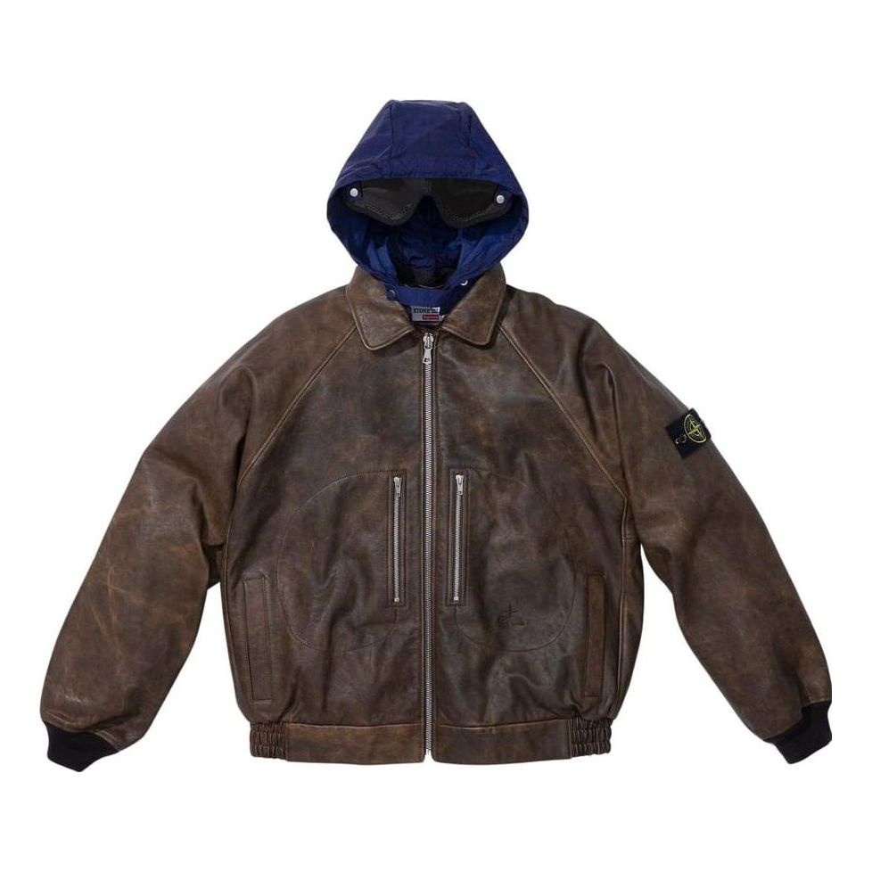 Supreme x STONE ISLAND FW23 Week10 Leather Bomber Jacket 'Brown' SUP-FW23-165 - 1