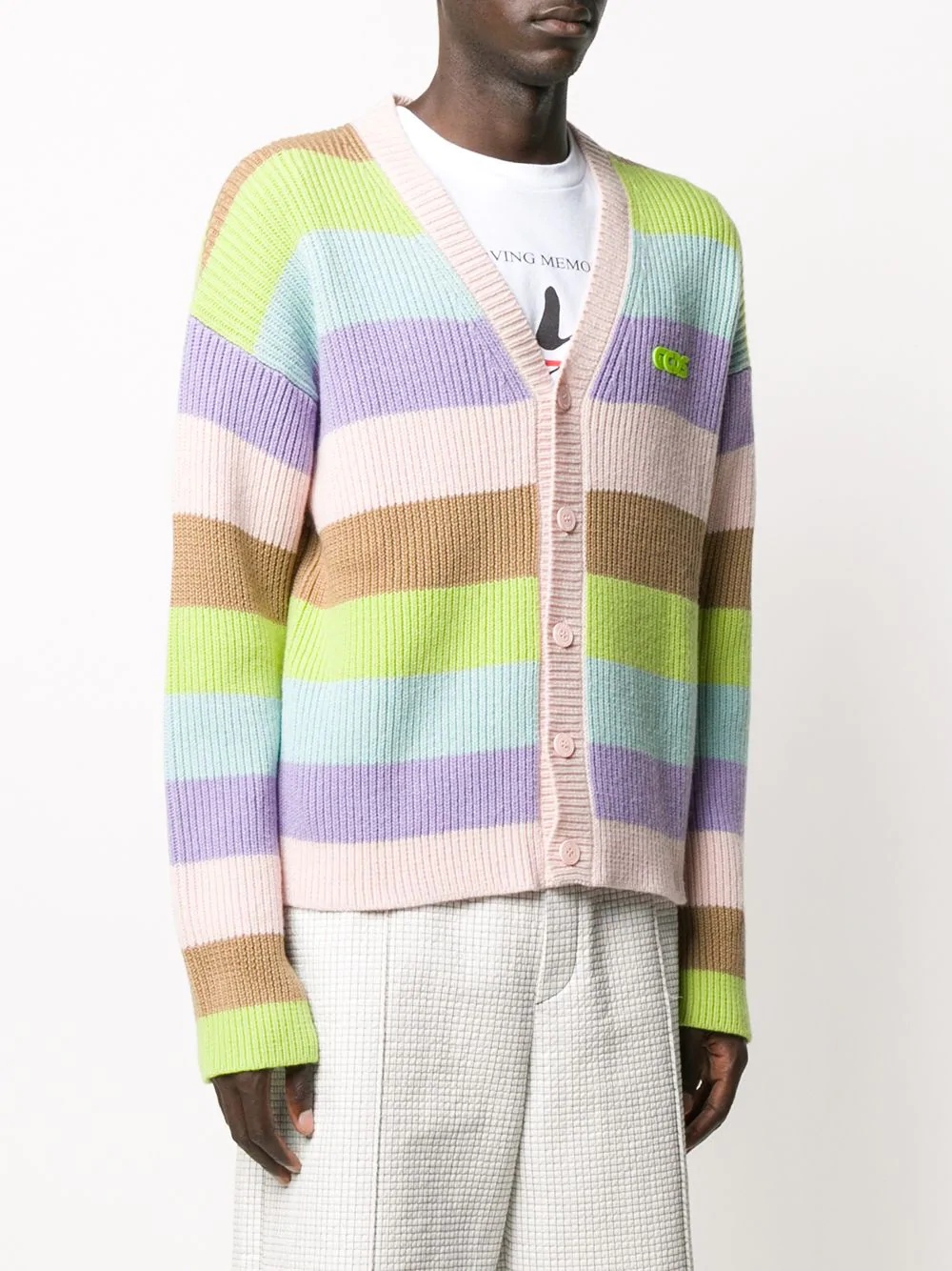 ribbed knit striped cardigan - 3