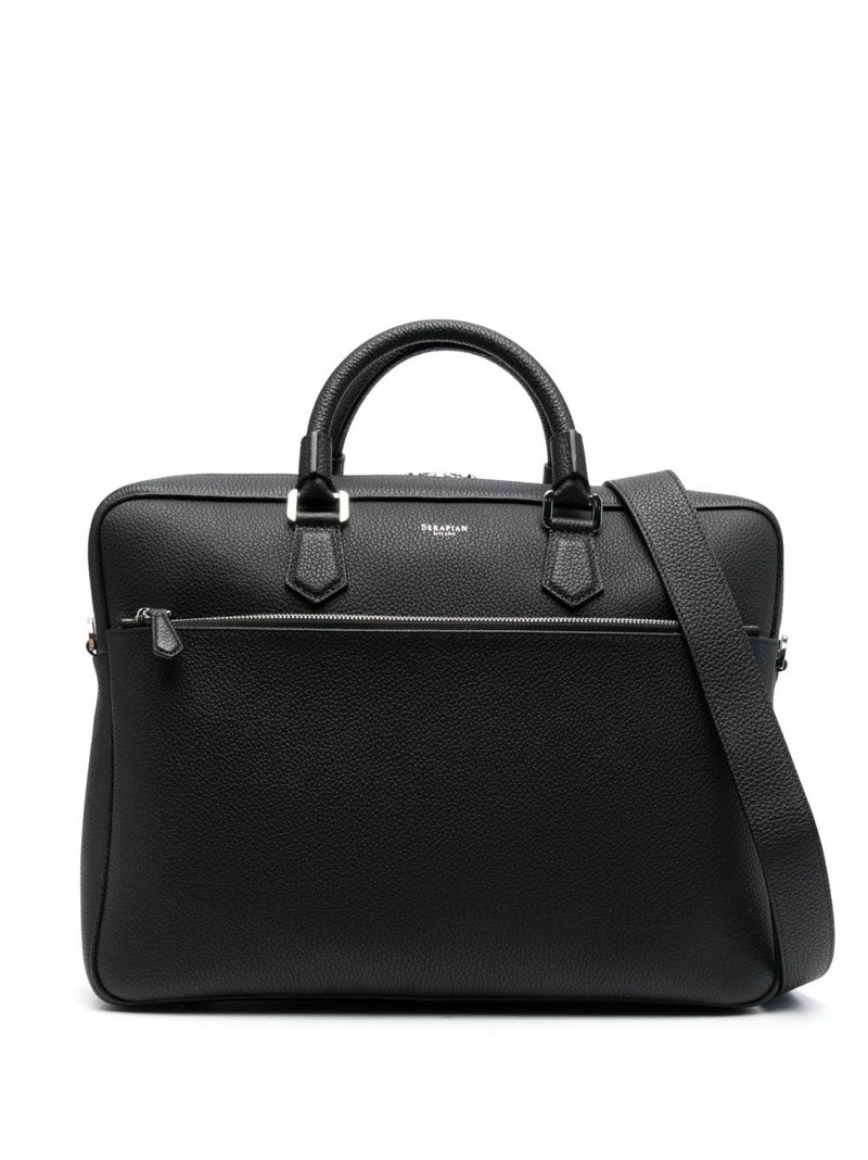 logo-print leather laptop bag - 1